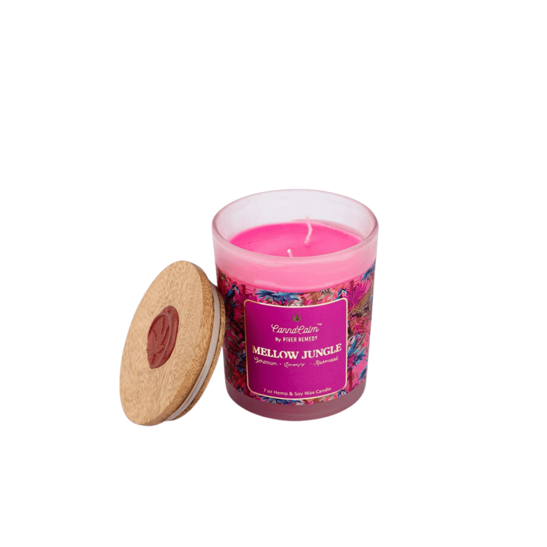CannaCalm Mellow Jungle Hemp Pink Candle.