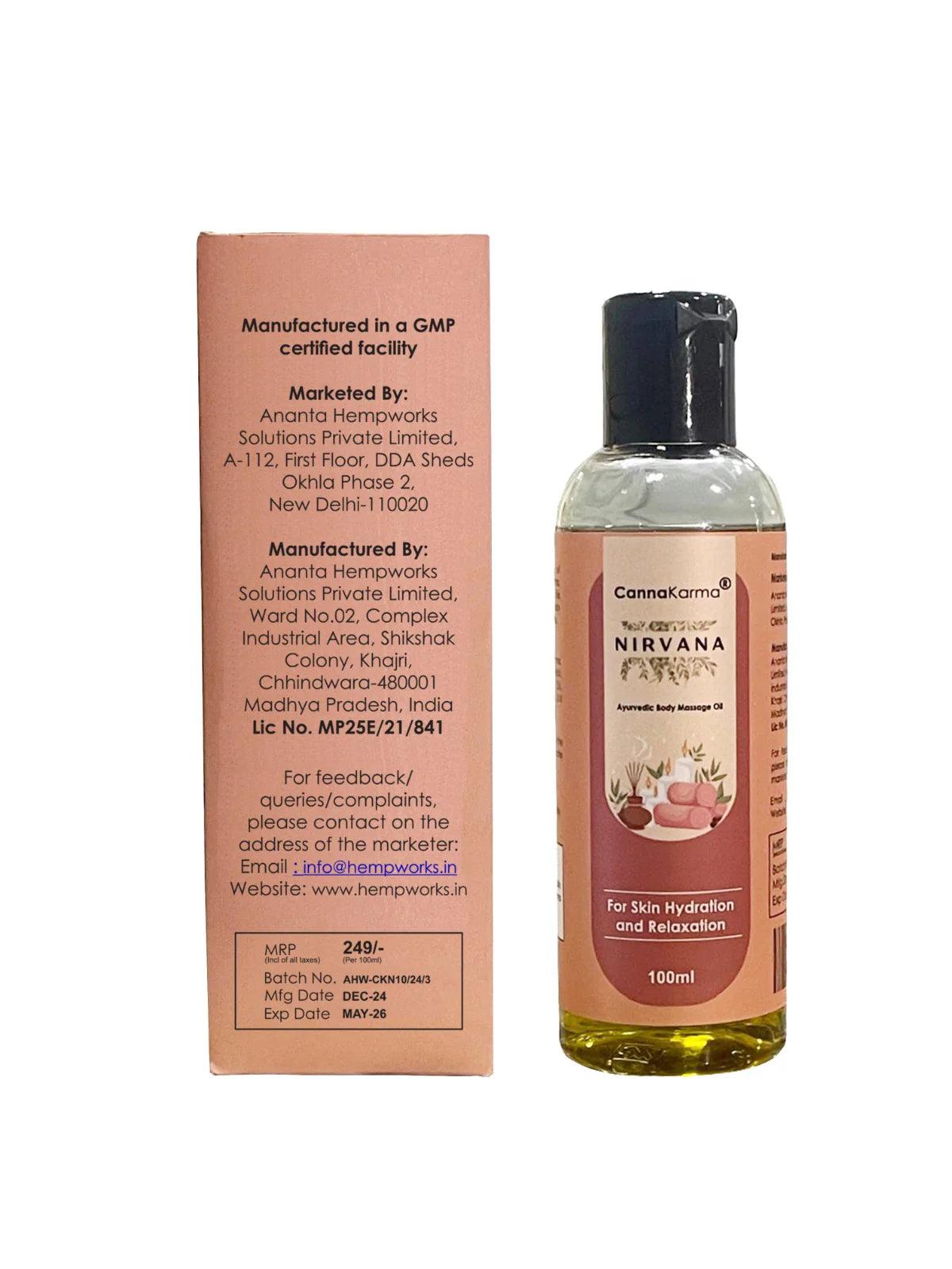 CannaKarma Nirvana Hemp Body Massage Oil 100ml.