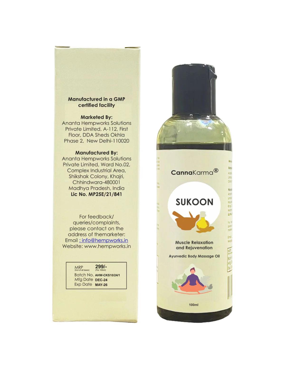 CannaKarma Sukoon Hemp Body Massage Oil 100ml.
