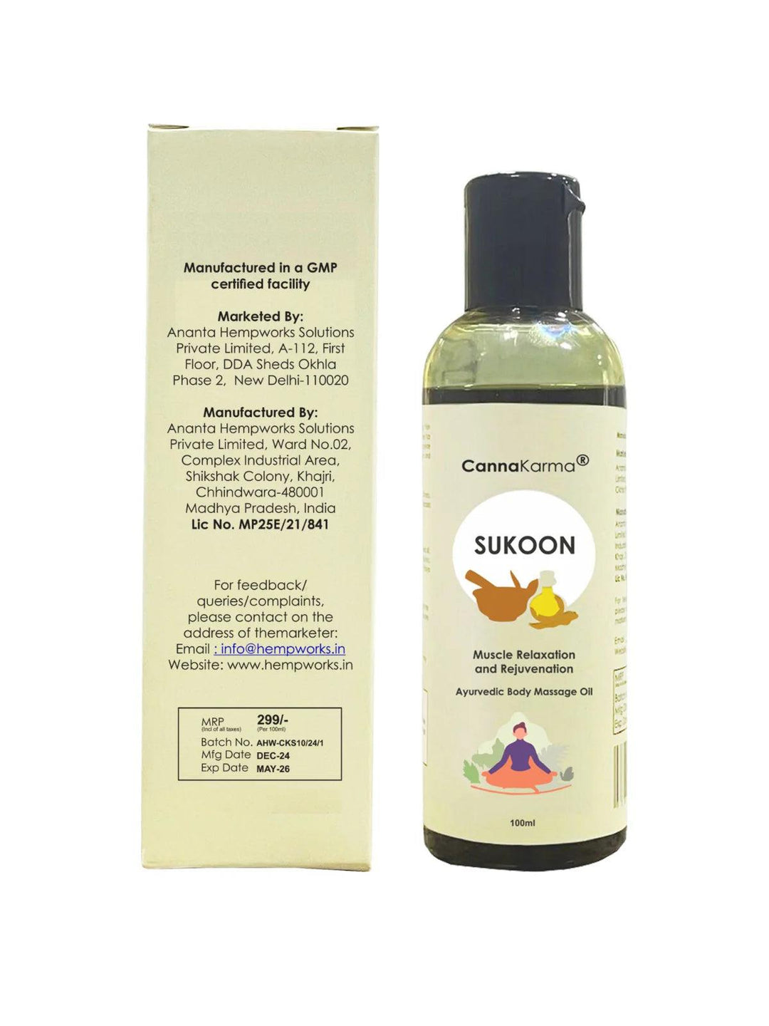 CannaKarma Sukoon Body Massage Oil 100mlMassage OilCannaKarma Sukoon Oil - Ayurvedic Body Massage | Relieves Pain, Strengthens Joints