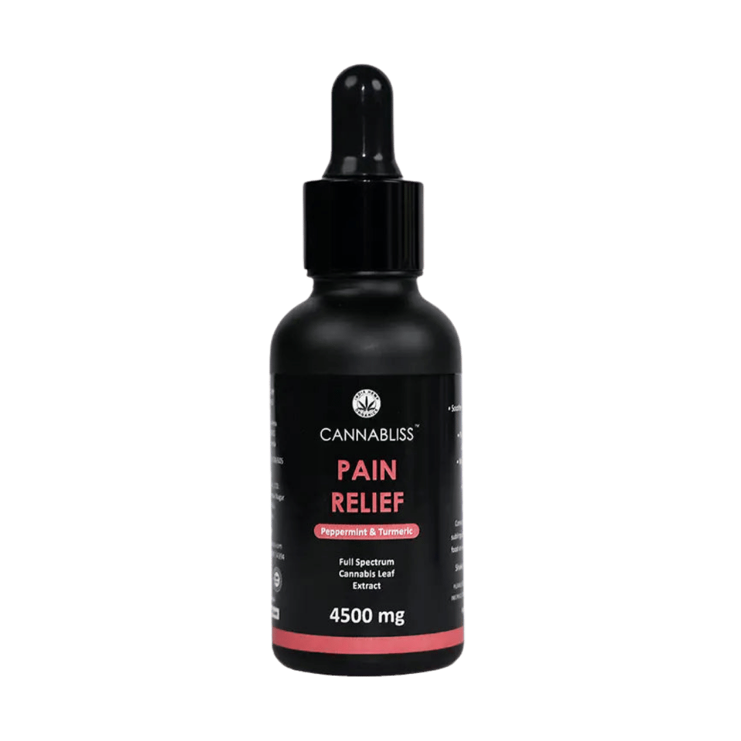 Cannabliss Pain Relief – Extra-Strength THC rich Oil – 1500mg/4500mg ( Peppermint and Turmeric).