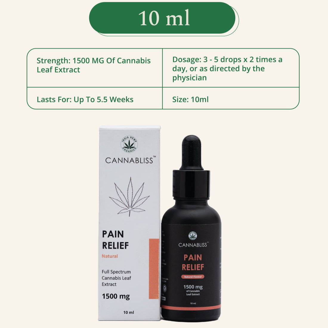 Cannabliss Pain Relief – Extra-Strength THC rich Oil – 1500mg/4500mg (Natural Flavour)Health Care
