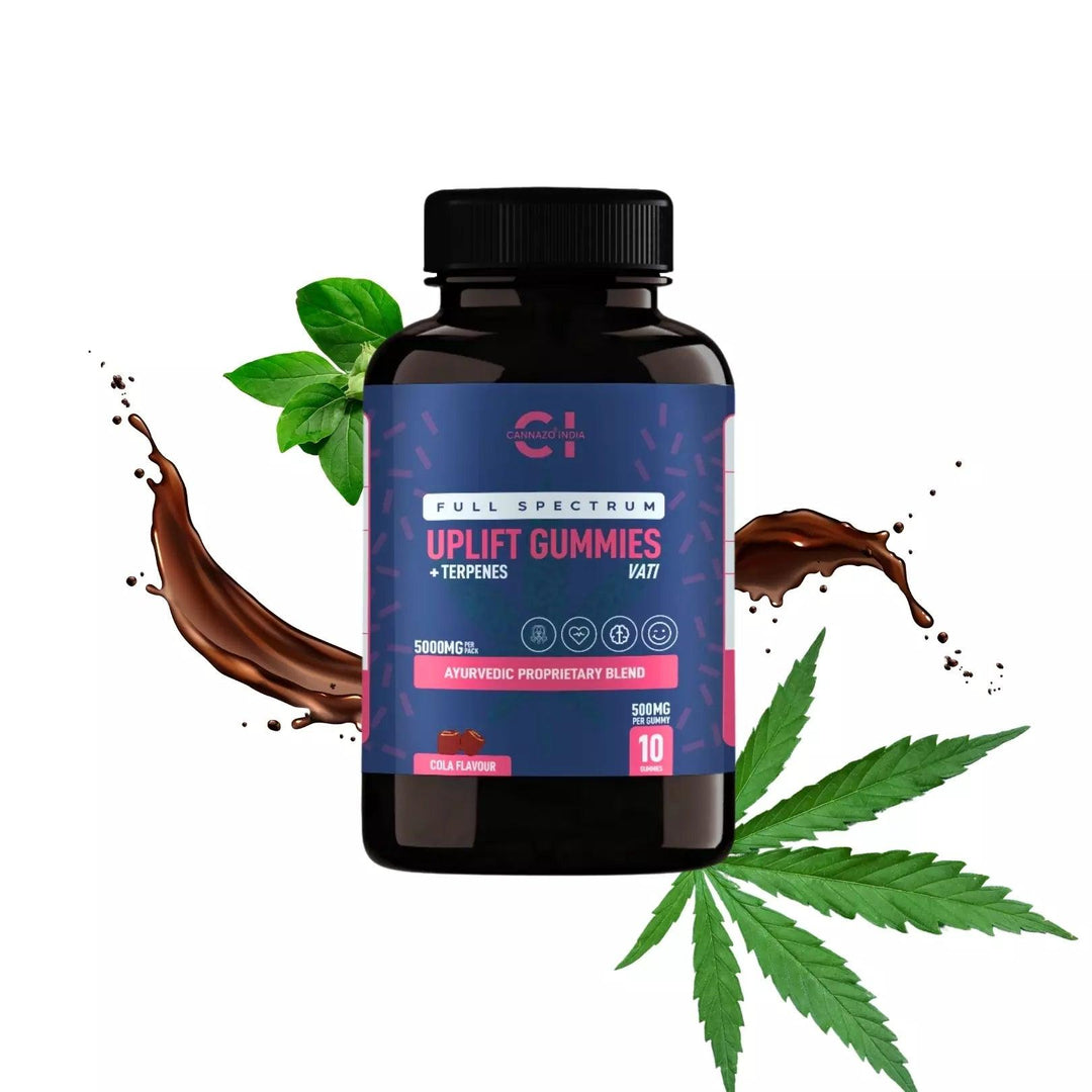 Cannazo India Uplift Gummies 500mg Cola flavor with full spectrum Vijaya extract and terpenes for energy and mood