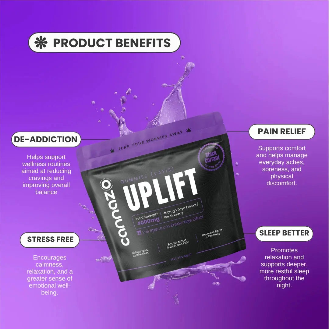 Cannazo Uplift Gummies (Vatis) 5000mg | Full-Spectrum Vijaya Leaf Gummies | 10pc Blackcurrant