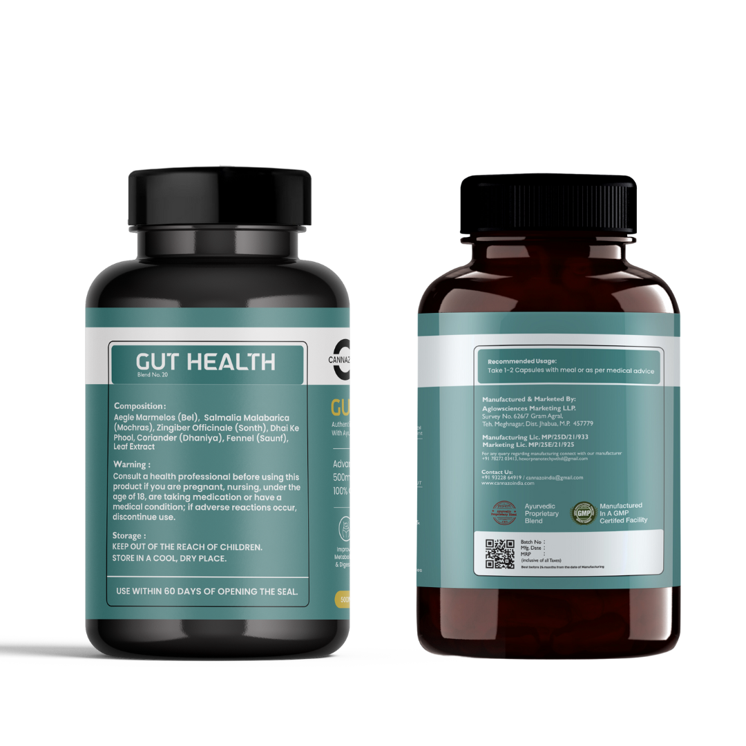 Cannazo- Gut Health Capsules – 500mg (Gas & Bloating relief).