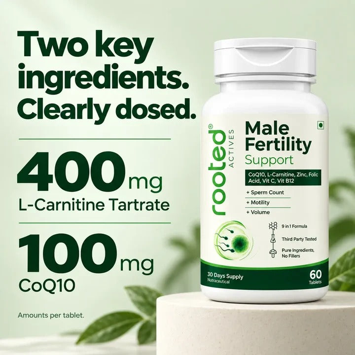 Rooted Actives 9-in-1 Men's Wellness Tablets - L-Carnitine, CoQ10, Vitamin C & Selenium Formula