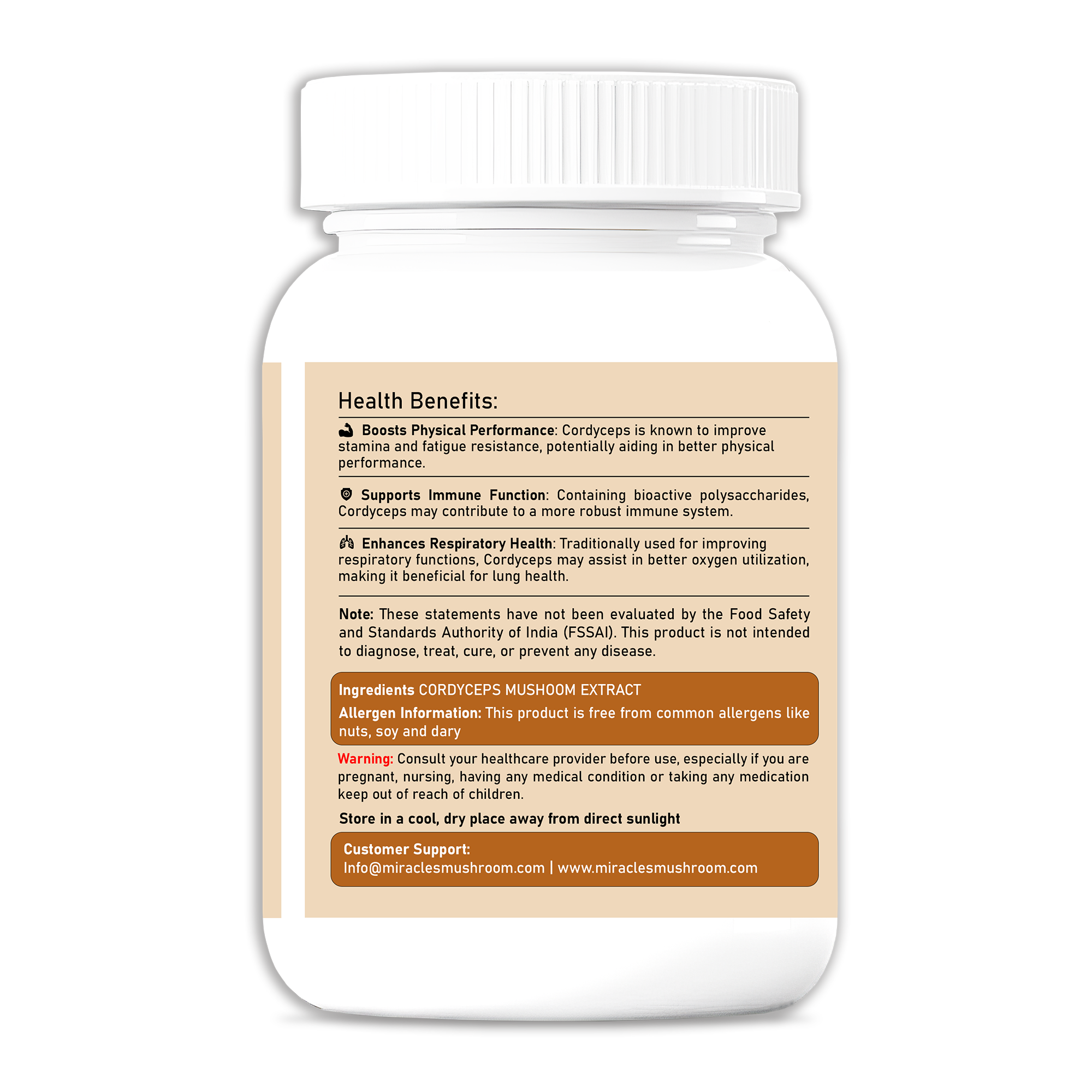 Miracles Mushroom Cordyceps Militaris Mushroom Extract Capsules - 100% Fruit Body Extract - 60 Capsules.