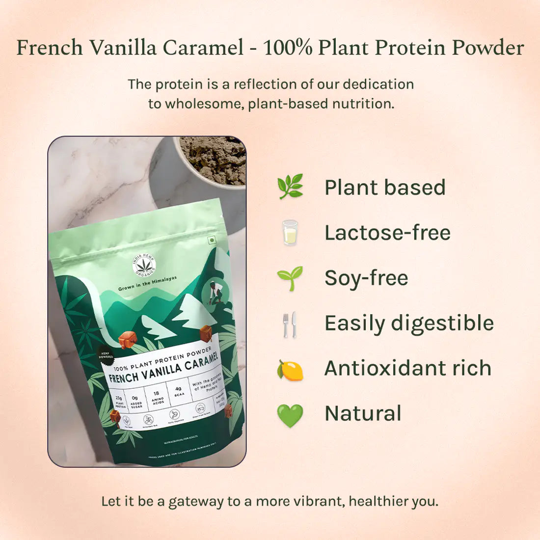 India Hemp Organics - Hemp Protein Powder - French Vanilla Caramel.