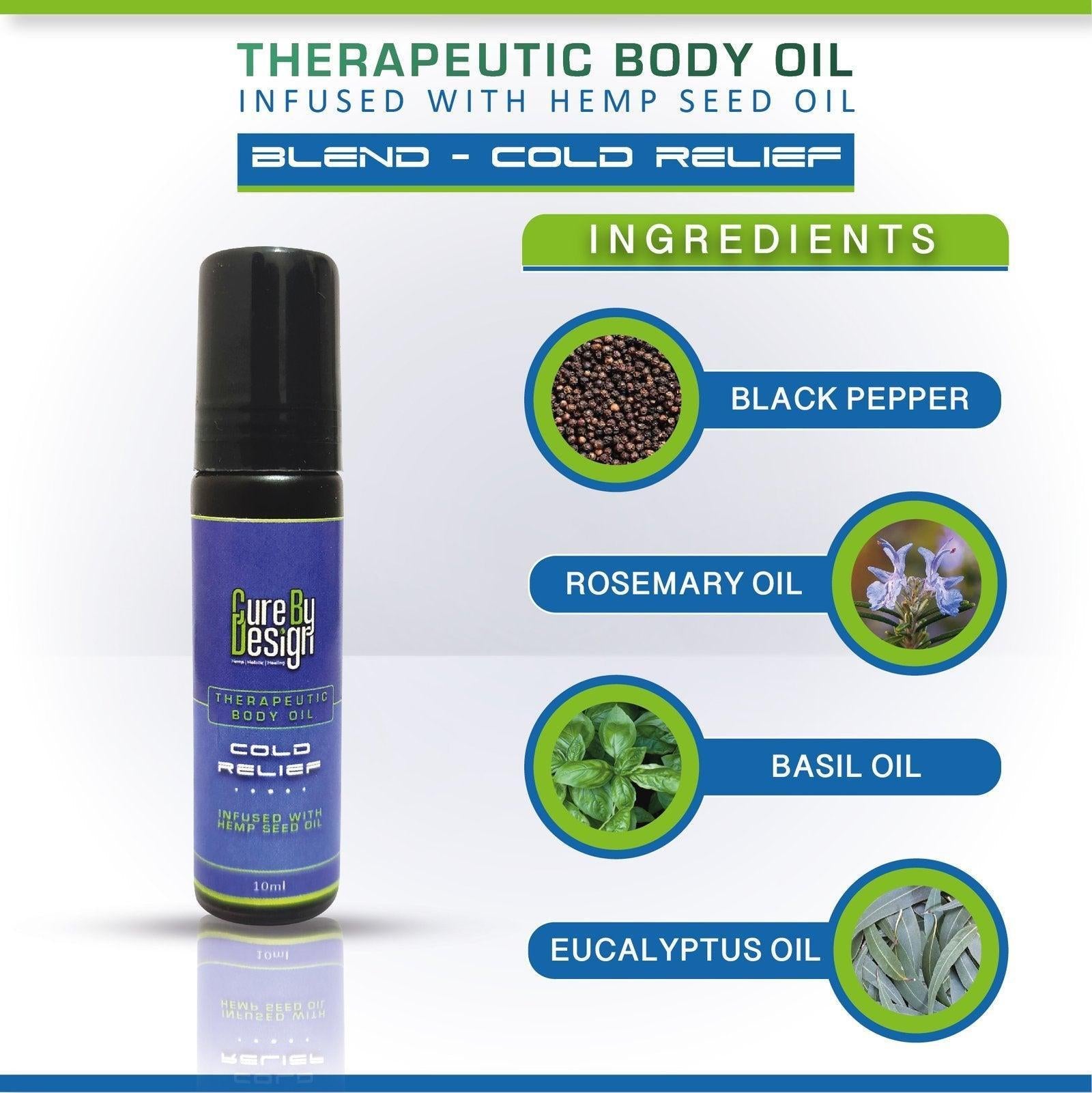Cure By Design Therapeutic Healing Roll On – Cold Relief with Hemp Seed & Essential Oils (10ml).