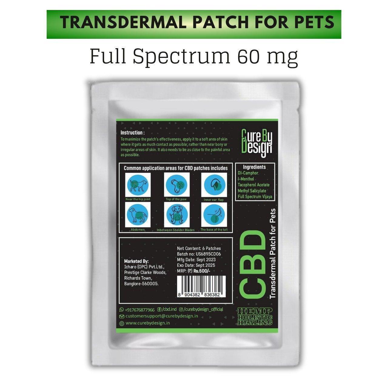 Cure By Design- CBD Transdermal Patch for Pets Full Spectrum 60mg.
