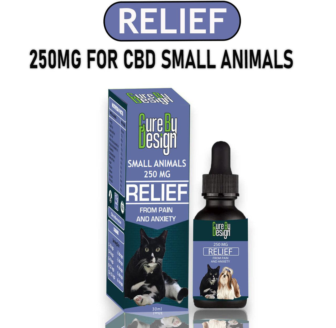 Cure By Design- Relief 250mg CBD for Small AnimalsPet CBD oilCure By Design Relief CBD for Pets | Pain & Stress Relief