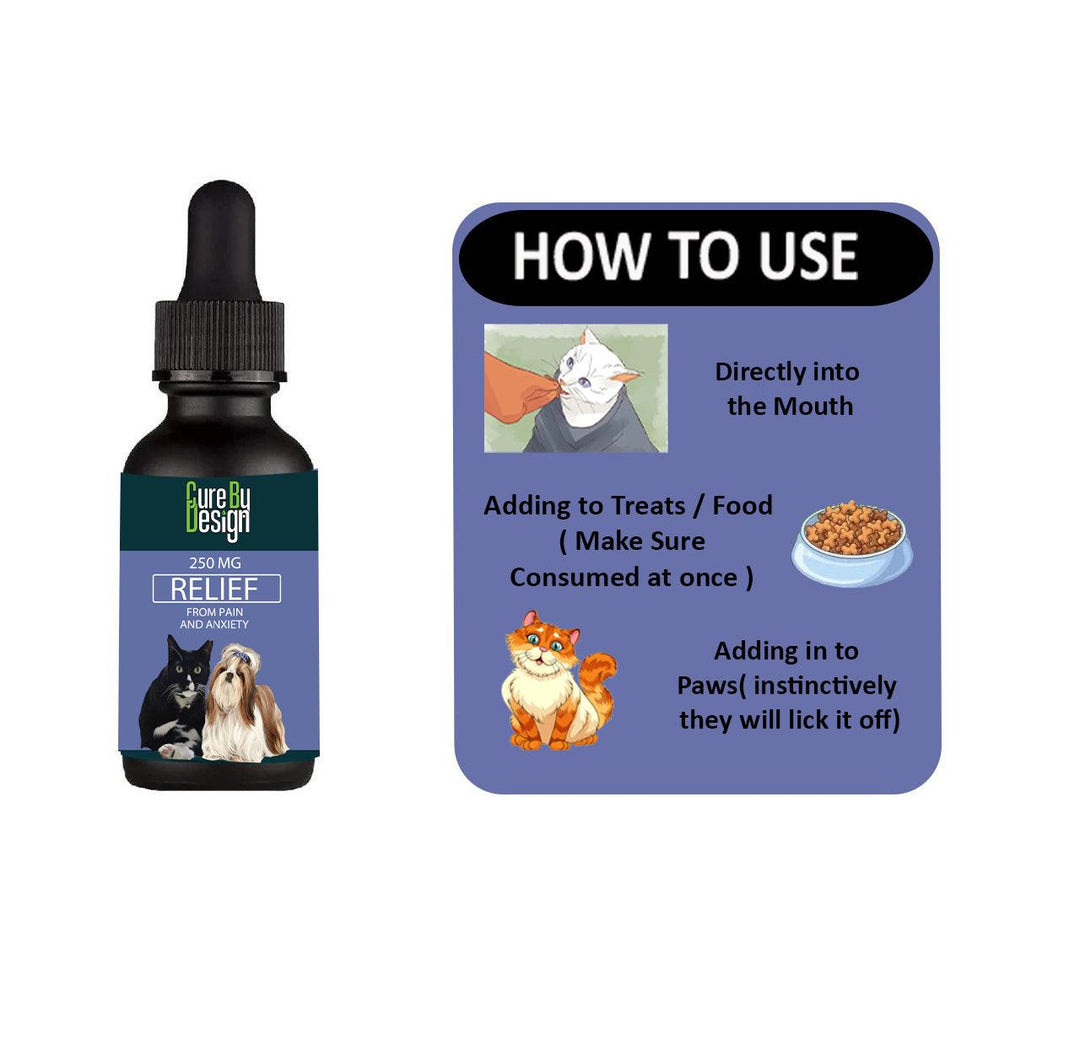 Cure By Design- Relief 250mg CBD for Small AnimalsPet CBD oilCure By Design Relief CBD for Pets | Pain & Stress Relief