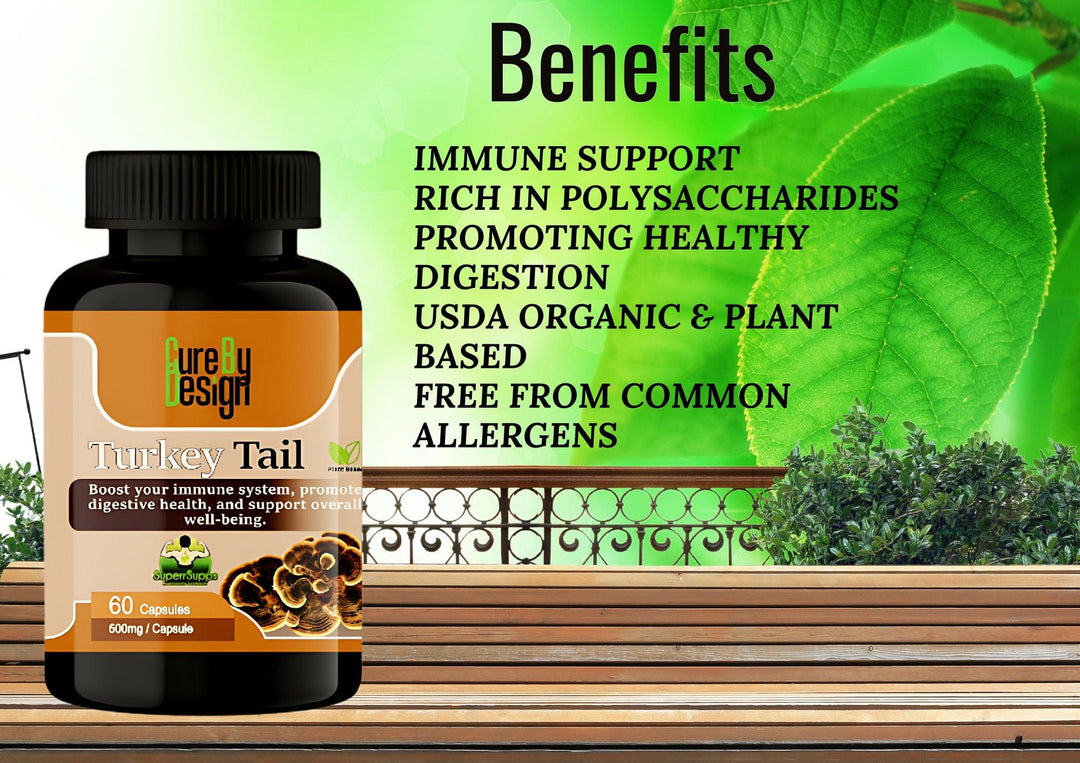 Cure by Design- Turkey Tail Capsules- Strengthen Immunity, Boost Health, & Fight Inflammation Naturallymushroom capsulesTurkey Tail Capsules - Immune Support | Cure By Design