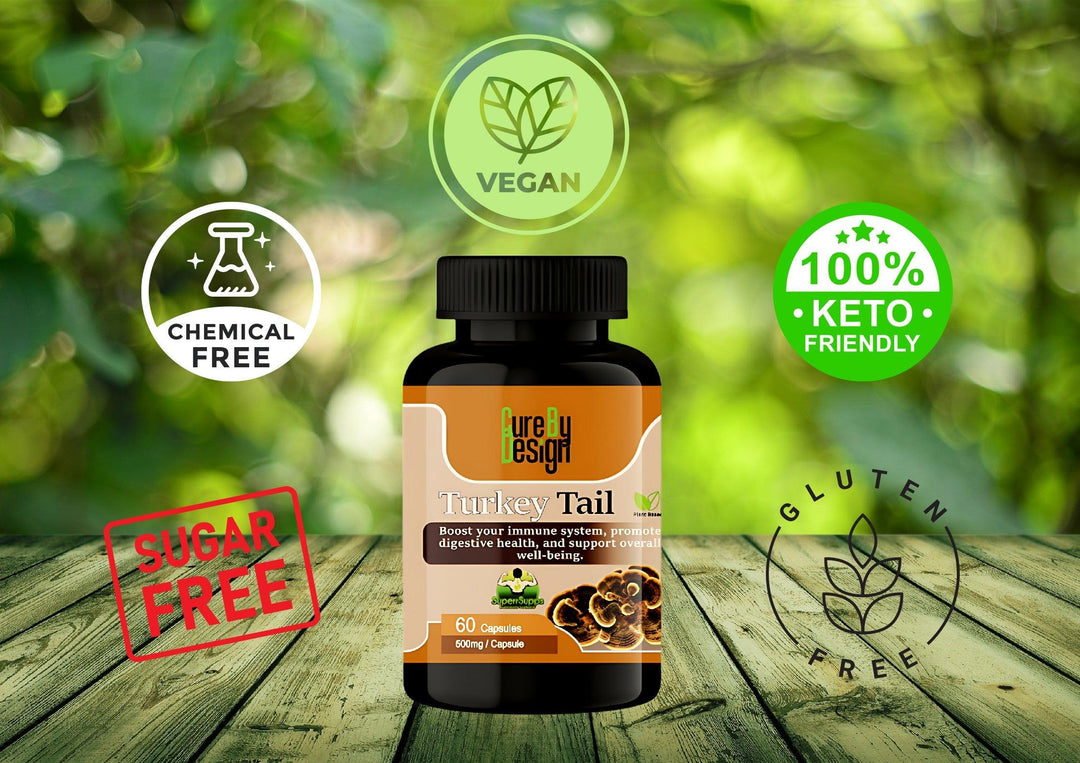 Cure by Design- Turkey Tail Capsules- Strengthen Immunity, Boost Health, & Fight Inflammation Naturallymushroom capsulesTurkey Tail Capsules - Immune Support | Cure By Design