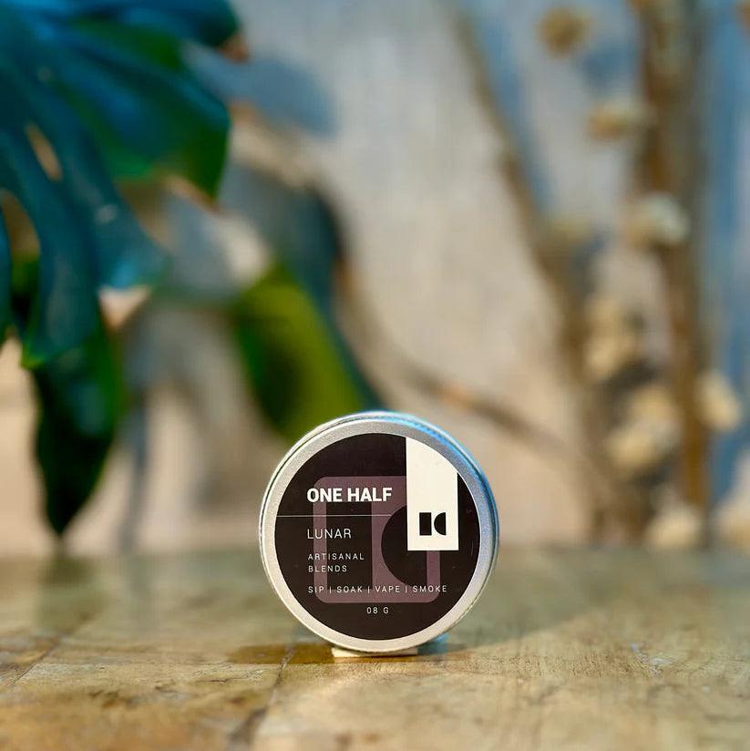One Half- Lunar 8gm Tin | Herbal Smoking BlendHerbal BlendHerbal Smoking Blend - Artisanal Lunar Mix | 8gm Tin