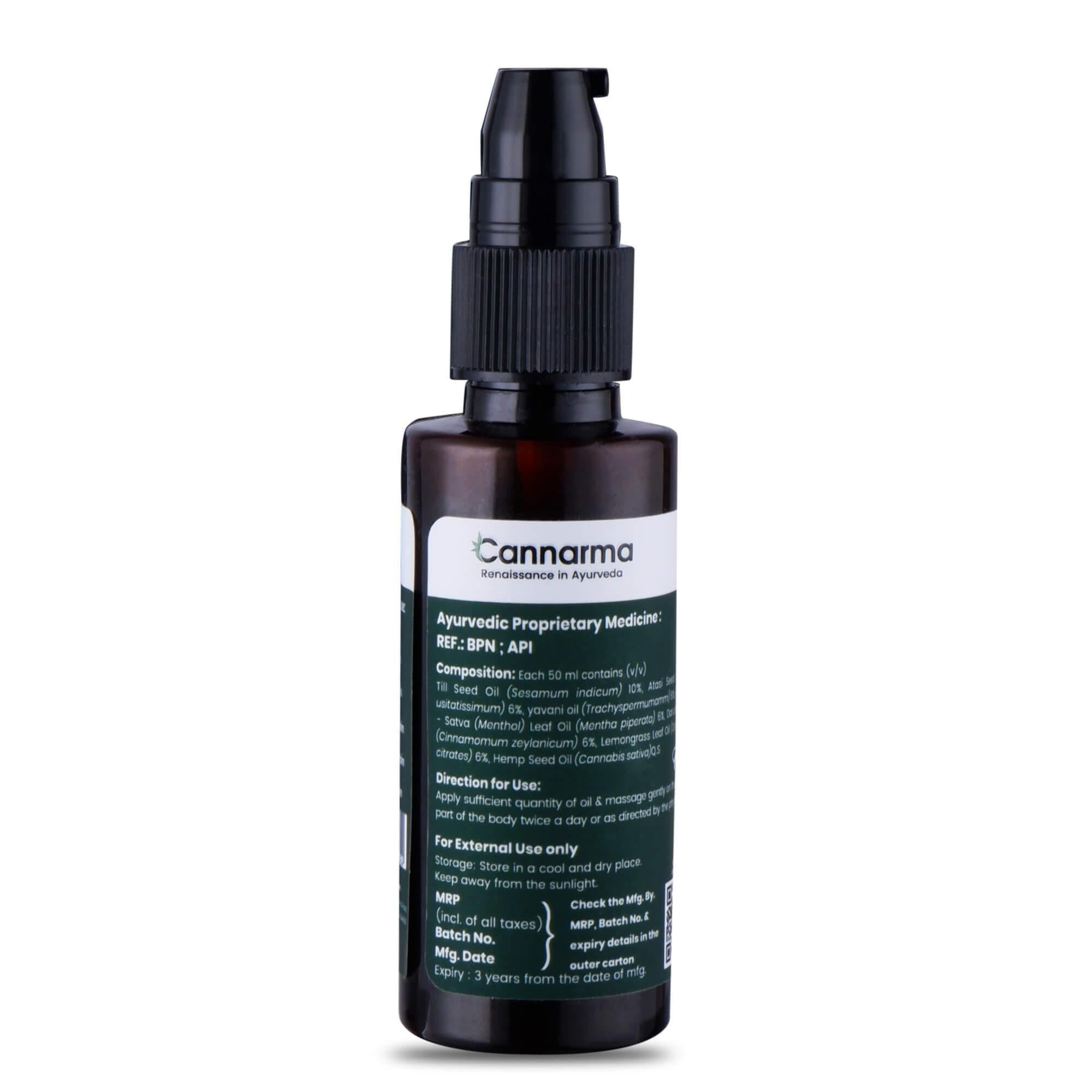 Cannarma Hemp Pain Relief Massage oil | Muscle Pain, Joint Pain, Knee Pain, Back Pain - 50 ml.