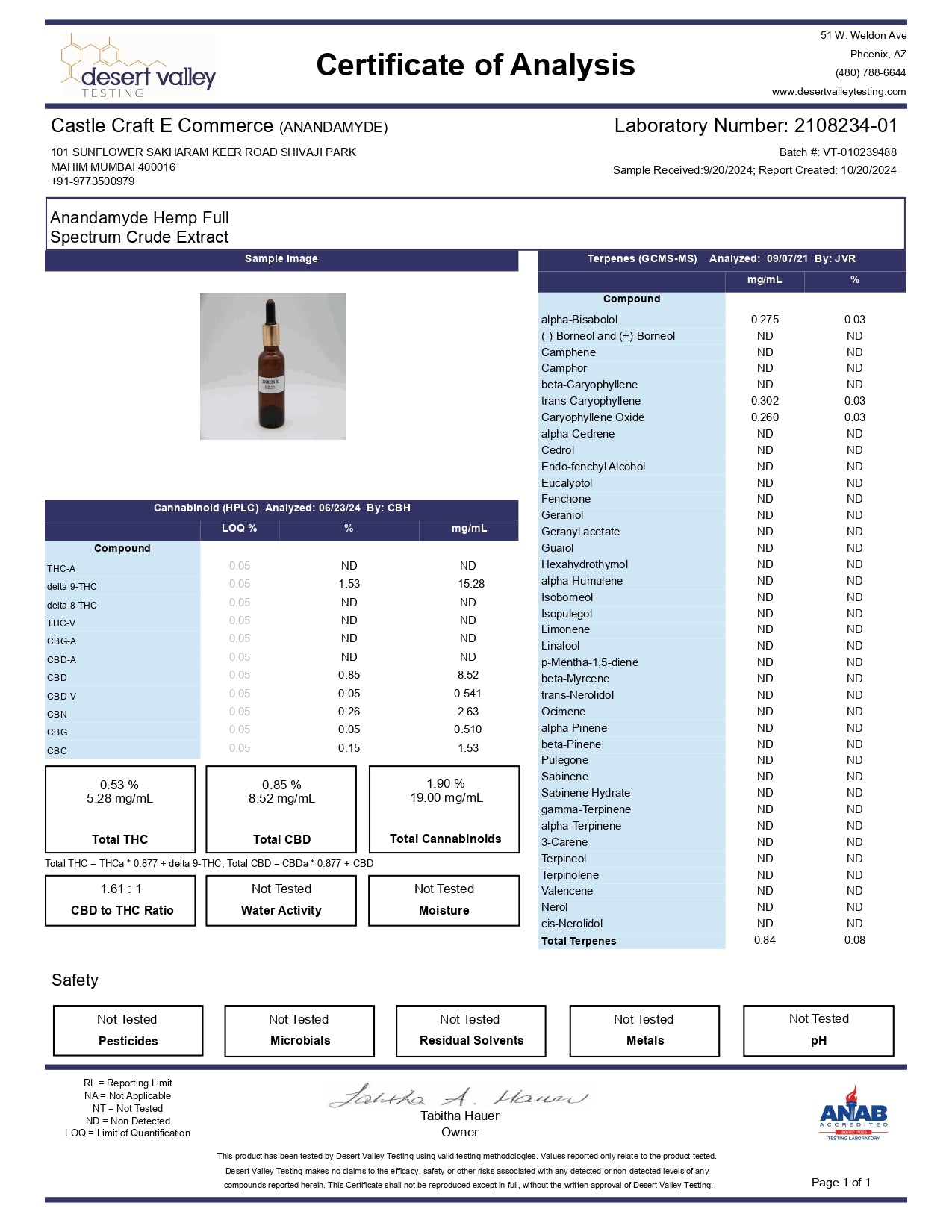 Anandamyde PURE- Premium Cannabis Leaf Extract