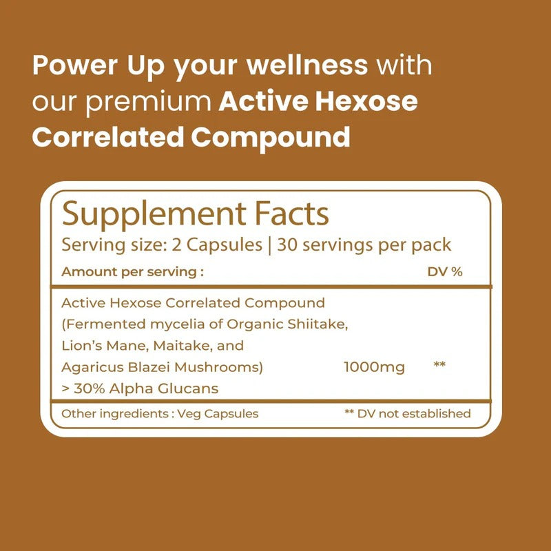 Rooted Actives AHCC Mushroom Extract Capsules - Shiitake, Lion's Mane, Maitake & Agaricus Blend | Daily Wellness
