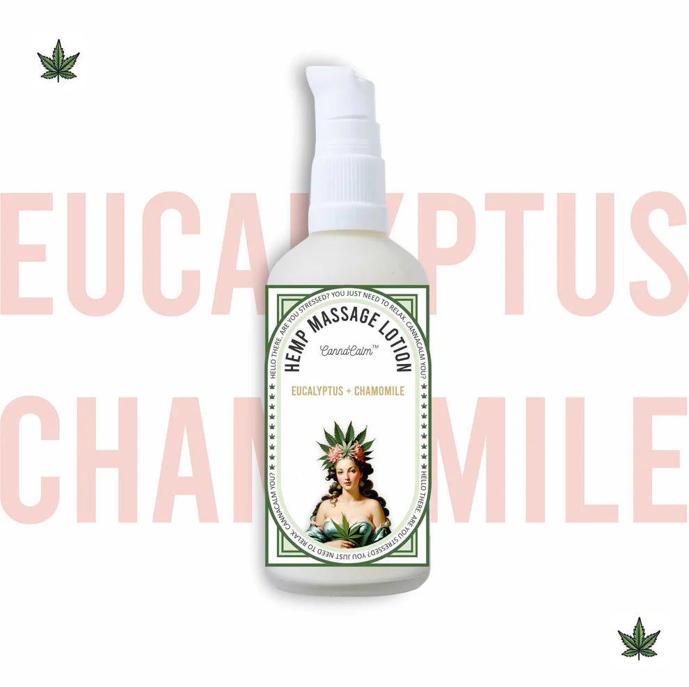 CannaCalm Hemp Massage Lotions-Eucalyptus + Chamomile.