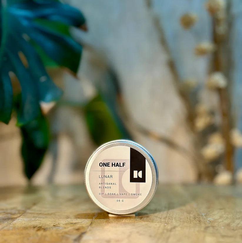One Half- Lunar 8gm Tin | Herbal Smoking BlendHerbal BlendHerbal Smoking Blend - Artisanal Lunar Mix | 8gm Tin