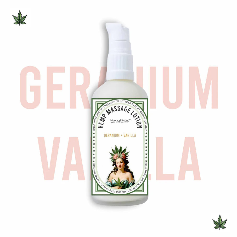 CannaCalm Hemp Massage Lotions-Geranium + Vanilla.