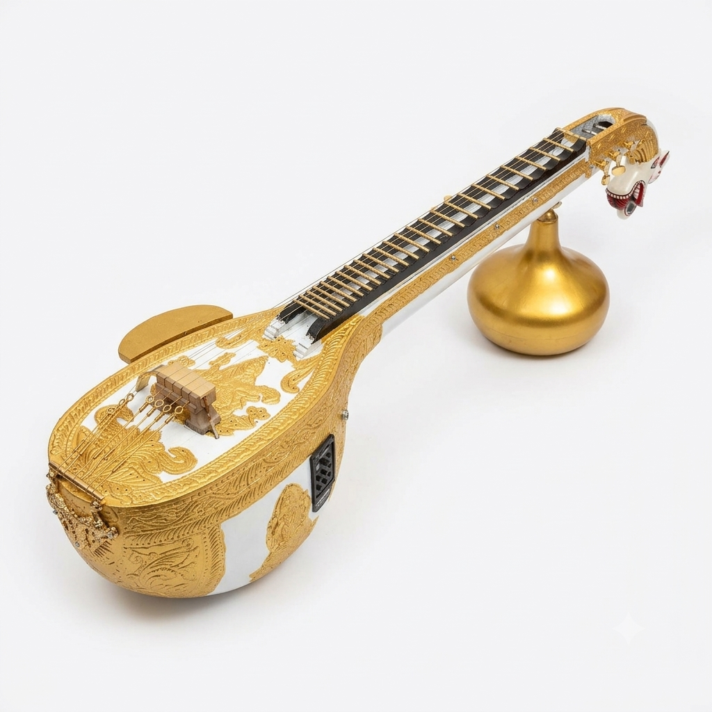 Anirud Musicals - Golden White Madhura Veena with Guitar Keys & Fishman Pickup