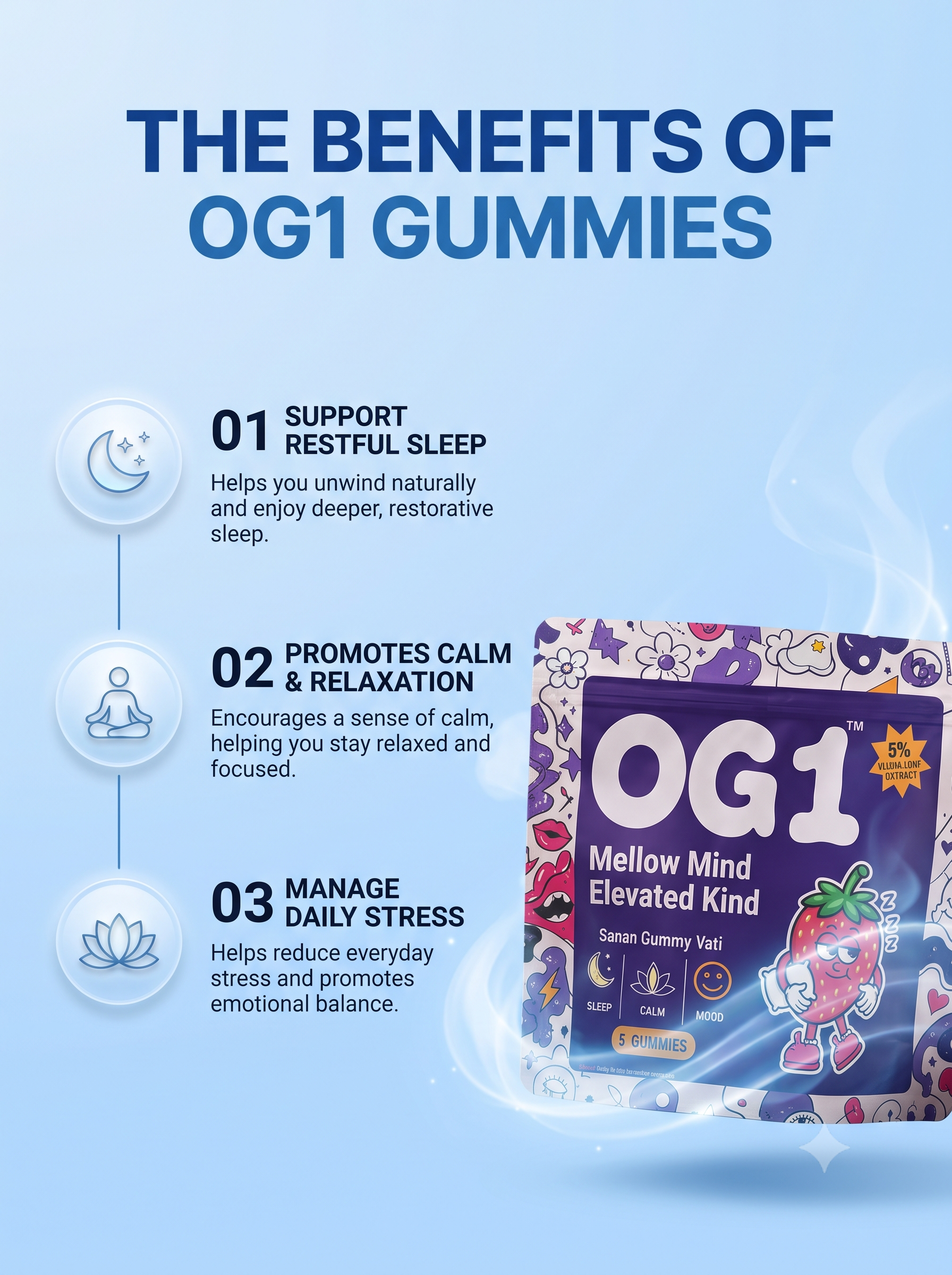 OG1 Strawberry Dream 5% Vijaya Gummies for Sleep, Calm & Mood Support – Pack of 5