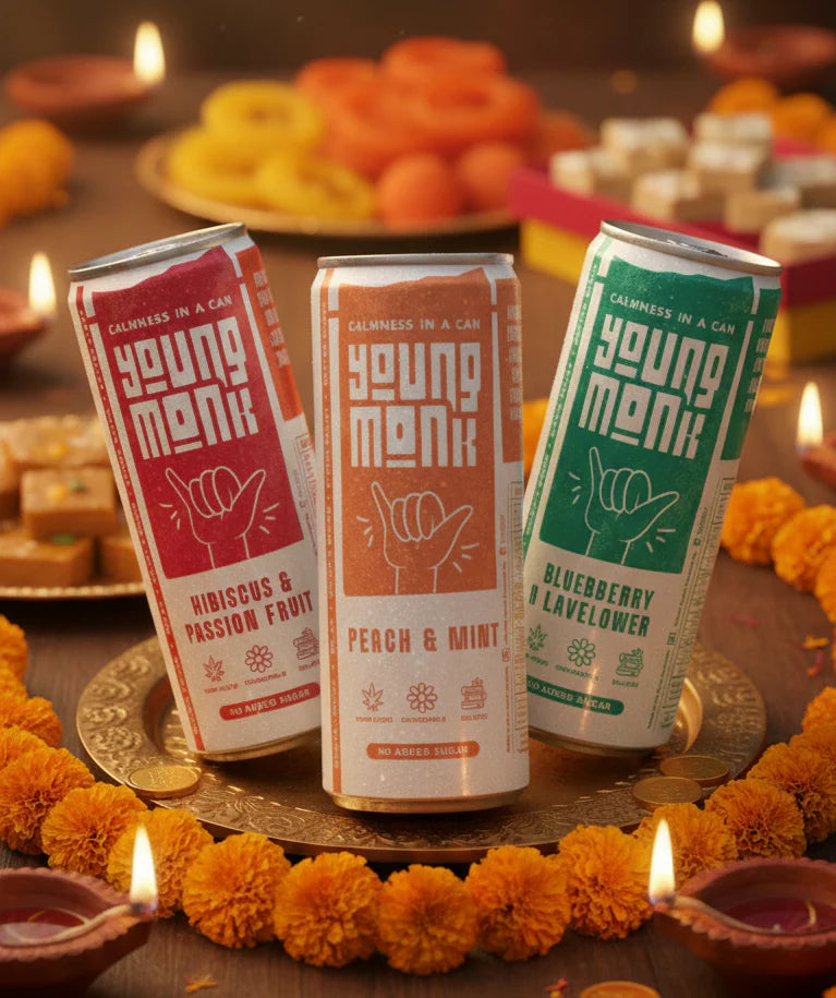 Young Monk Sparkling Hemp Drink – Peach & Ginger | Hemp, Monk Fruit & Ayurvedic Herb Infusion
