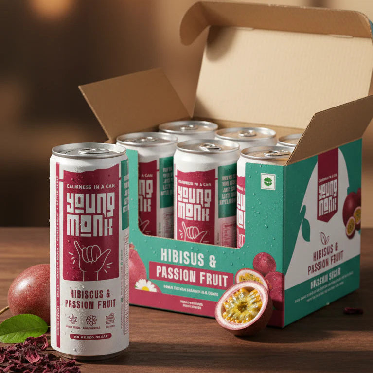 Young Monk CALMNESS Drink – Hemp & Herbal Sparkling Beverage | Hibiscus & Passion Fruit | Zero Sugar.