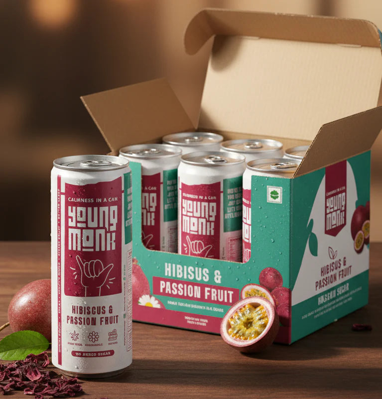 Young Monk CALMNESS Drink – Hemp & Herbal Sparkling Beverage | Hibiscus & Passion Fruit | Zero Sugar.