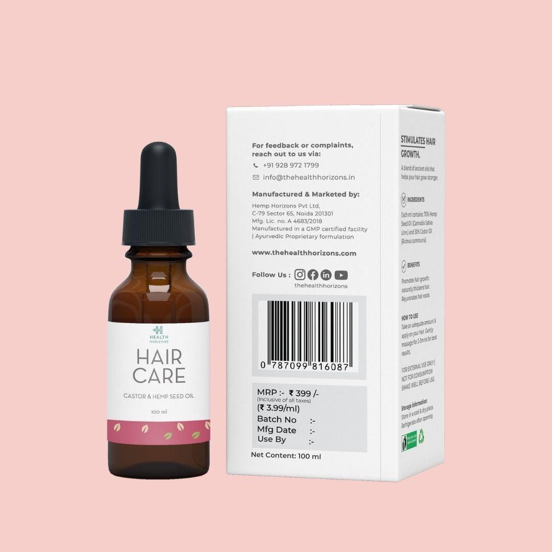 Health Horizons Hair Care | Cold Pressed Hair oil | Castor and Hemp Seed Oil | For Men and Women - 100ml.