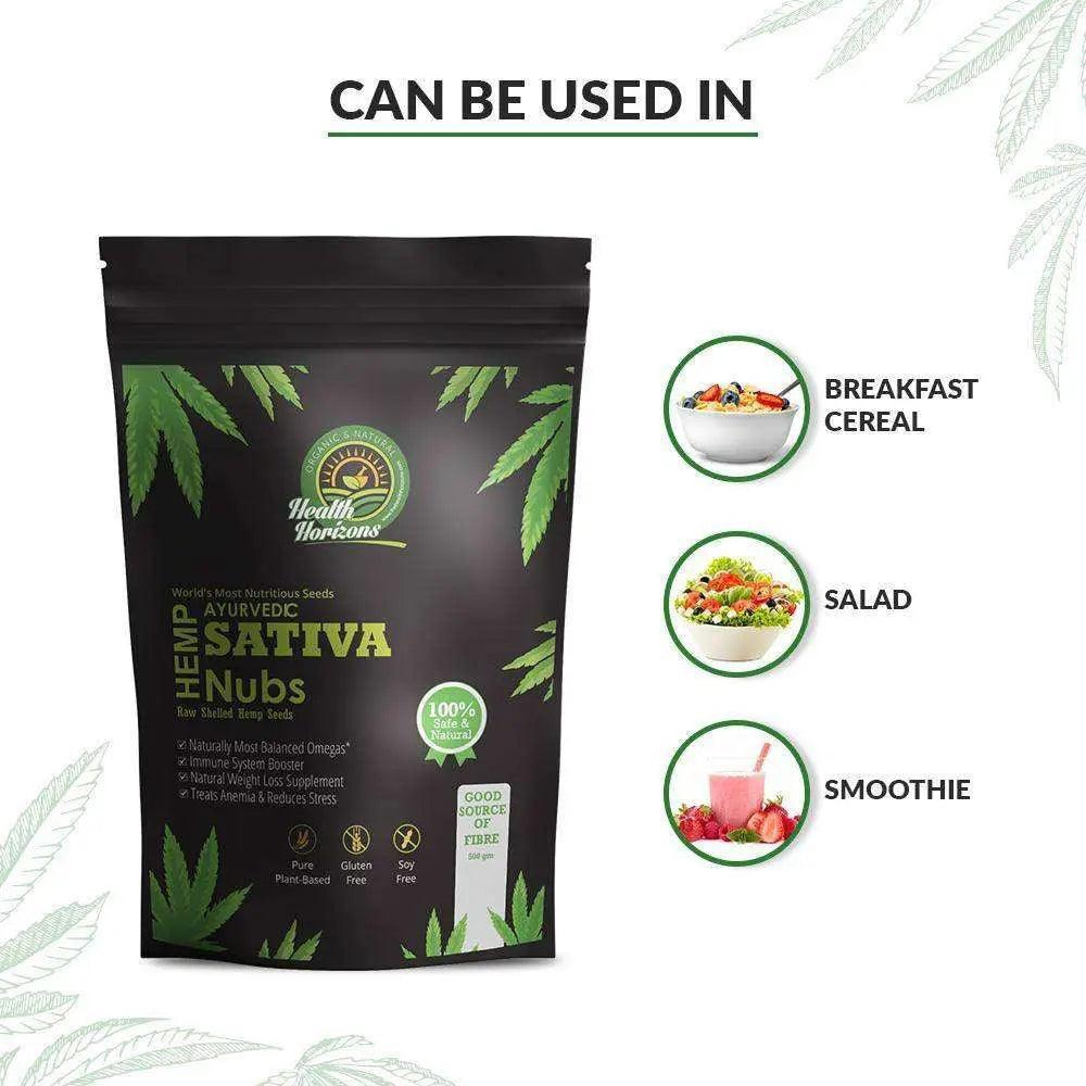 Health Horizons Ayurvedic Sativa Hemp Seeds (Hemp Hearts) Pack of 2 – 500gms Each.