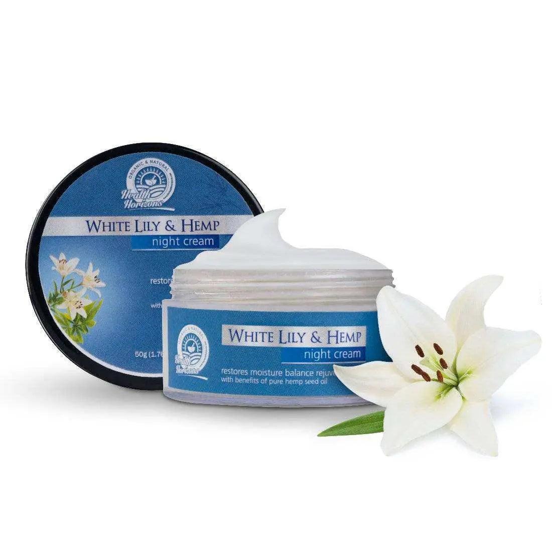 Health Horizons White Lily and Hemp Night Face Cream.