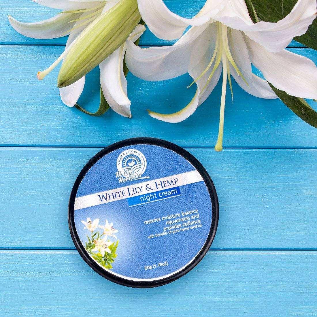 Health Horizons White Lily and Hemp Night Face Cream.