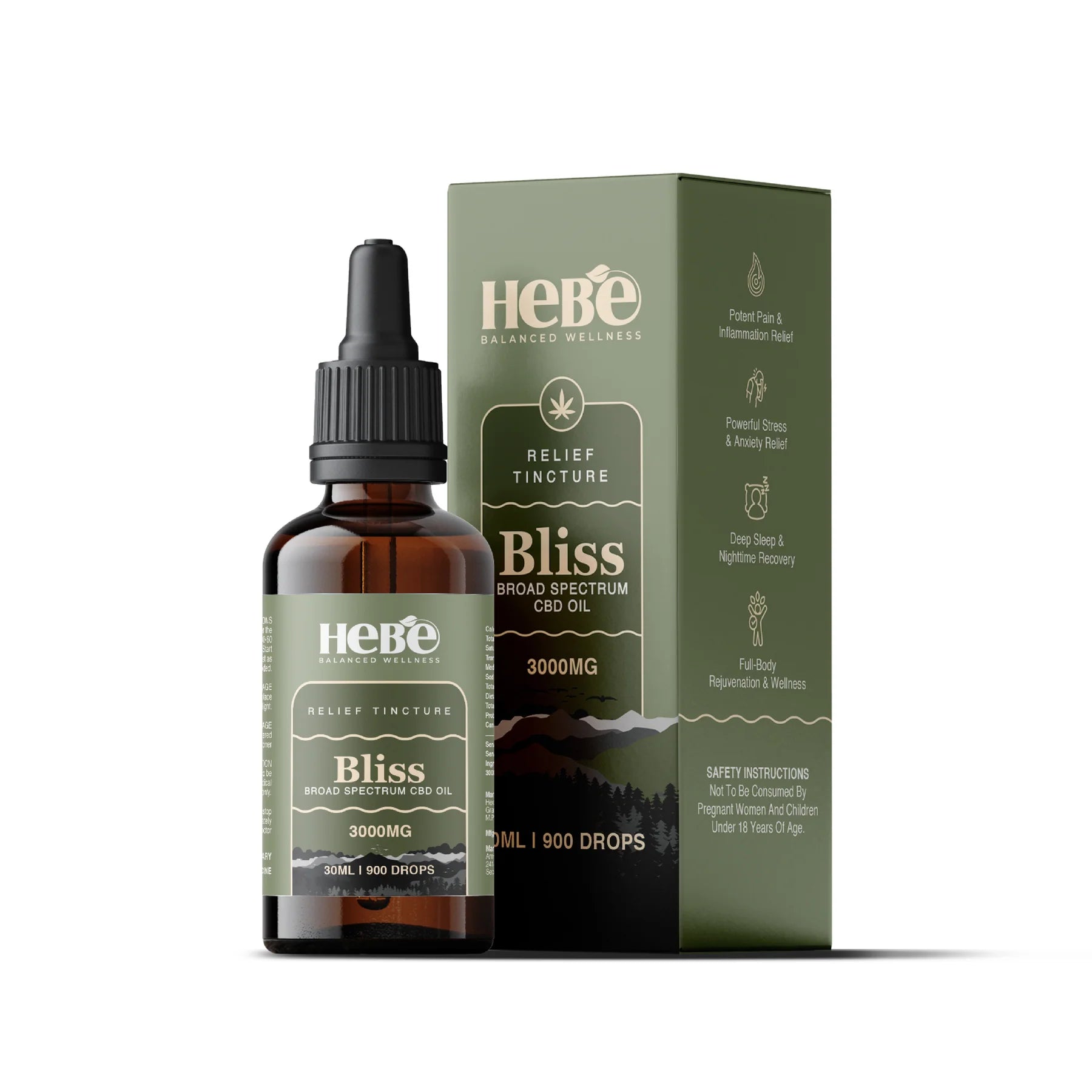 Hebe Bliss- Broad Spectrum CBD Oil 3000MG (Zero THC).