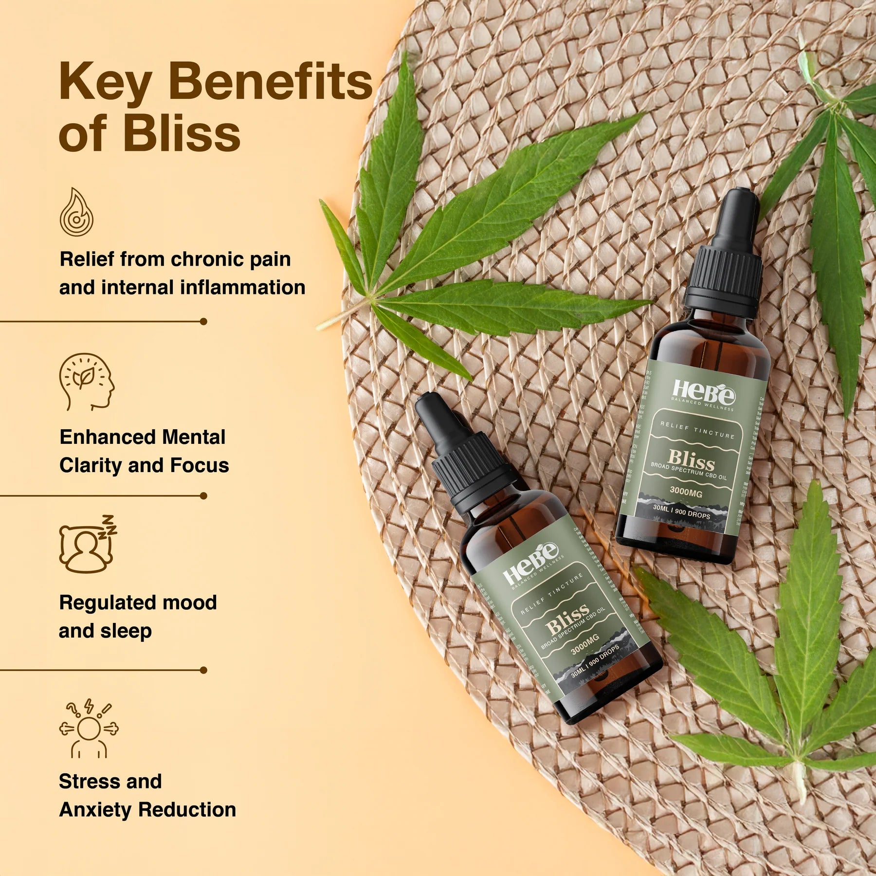 Hebe Bliss- Broad Spectrum CBD Oil 3000MG (Zero THC).