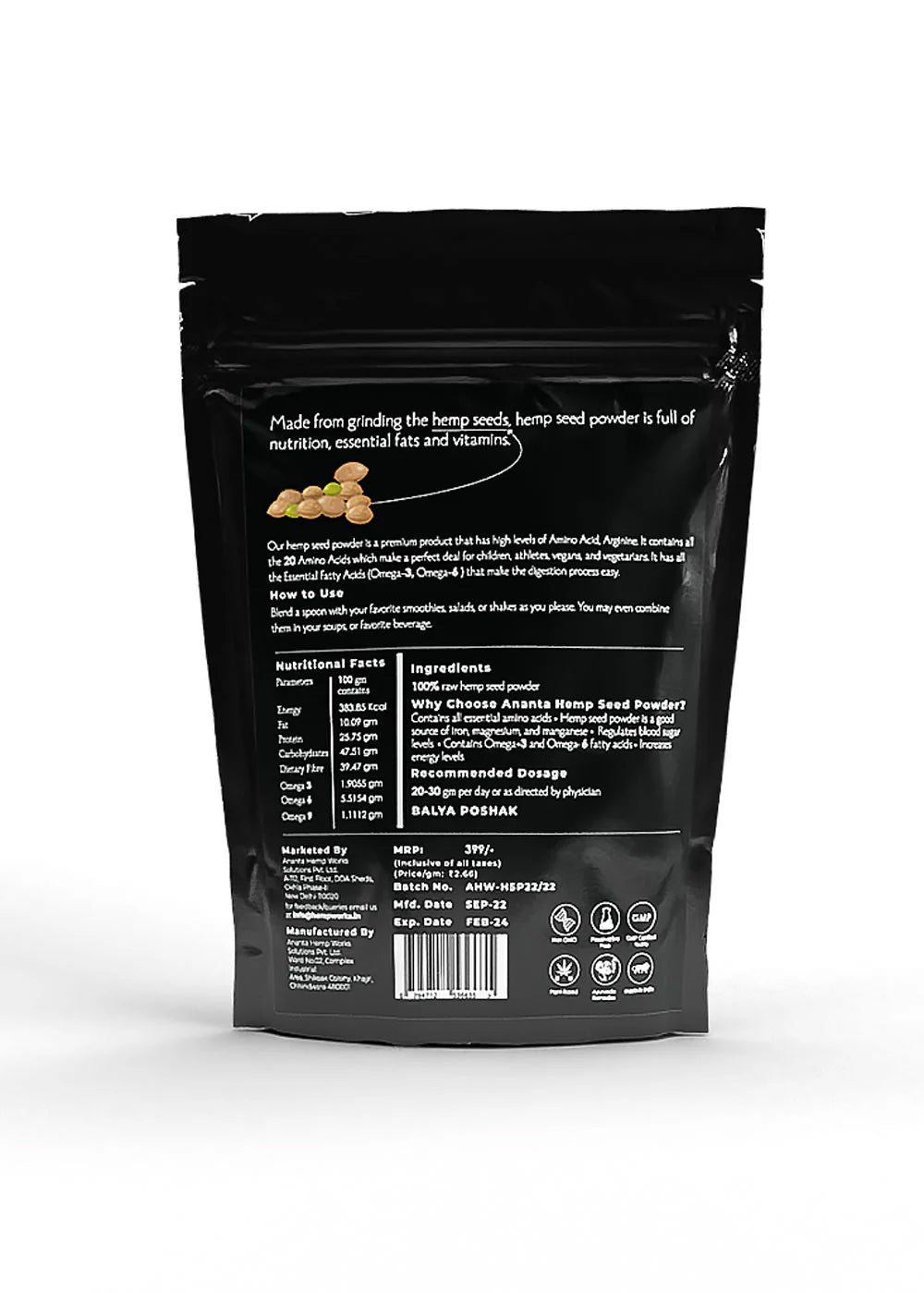 Ananta Hemp Seed Powder  (150 GM - 500 GM)