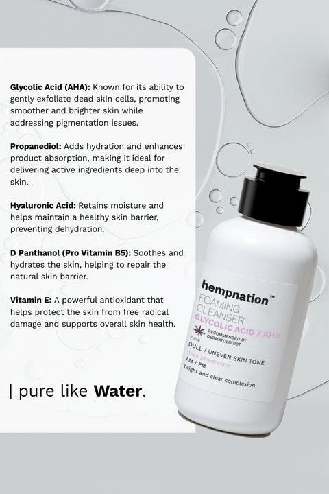 Hempnation - Glycolic Acid Foaming Cleanser – Bright and Clear Complexion - Dull / Uneven Skin.