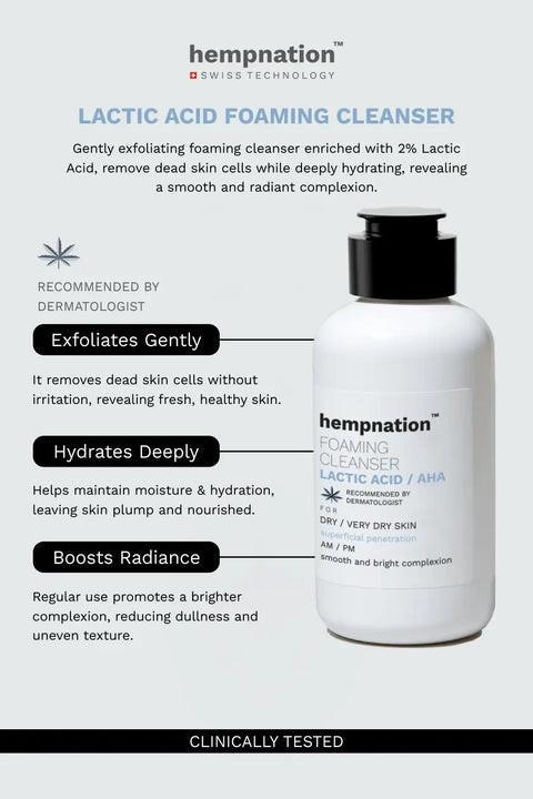 Hempnation - Lactic Acid Foaming Cleanser - Smooth and Bright - Dry & Dull Skin.