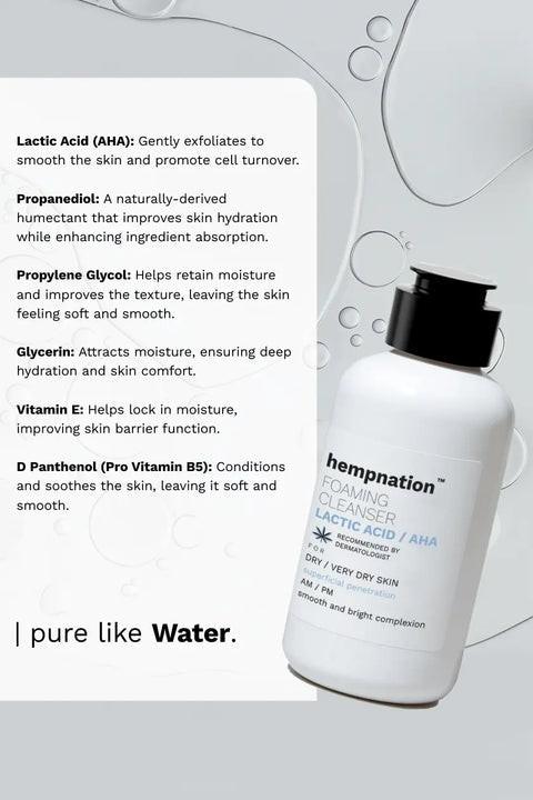 Hempnation - Lactic Acid Foaming Cleanser - Smooth and Bright - Dry & Dull Skin.