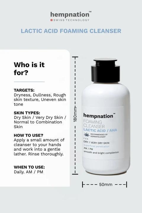 Hempnation - Lactic Acid Foaming Cleanser - Smooth and Bright - Dry & Dull Skin.