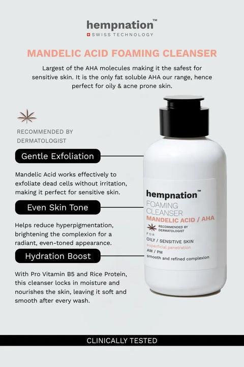 Hempnation - Mandelic Acid Foaming Cleanser – Reduces Sebum & Prevents Acne - Sensitive Skin.