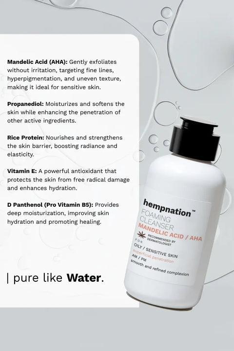 Hempnation - Mandelic Acid Foaming Cleanser – Reduces Sebum & Prevents Acne - Sensitive Skin.