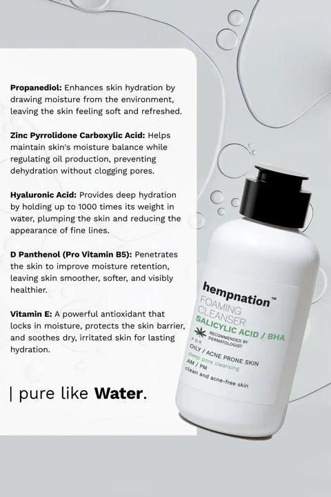 Hempnation - Salicylic Acid Foaming Cleanser – Reduces Sebum & Prevents Acne - Oily / Acne-Prone Skin.