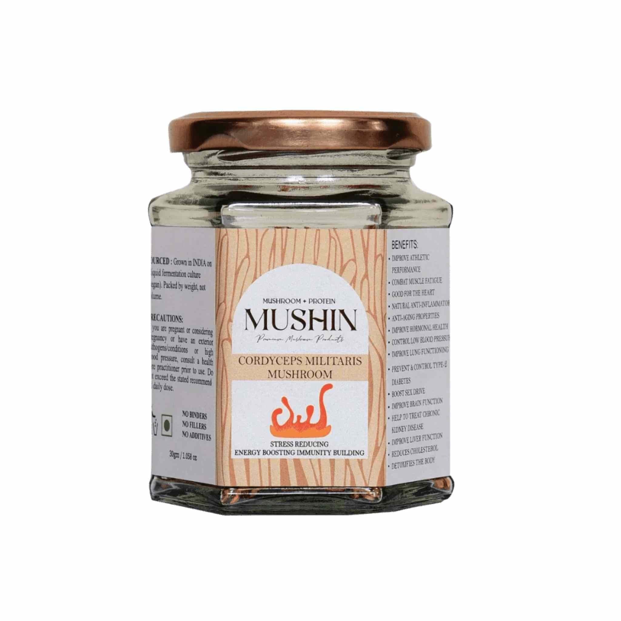 Mushin - Cordyceps Militaris Dried Fruiting Body Supplement – Improve Energy, Stamina and Endurance | Non – GMO, Vegan, Organic Cordyceps..