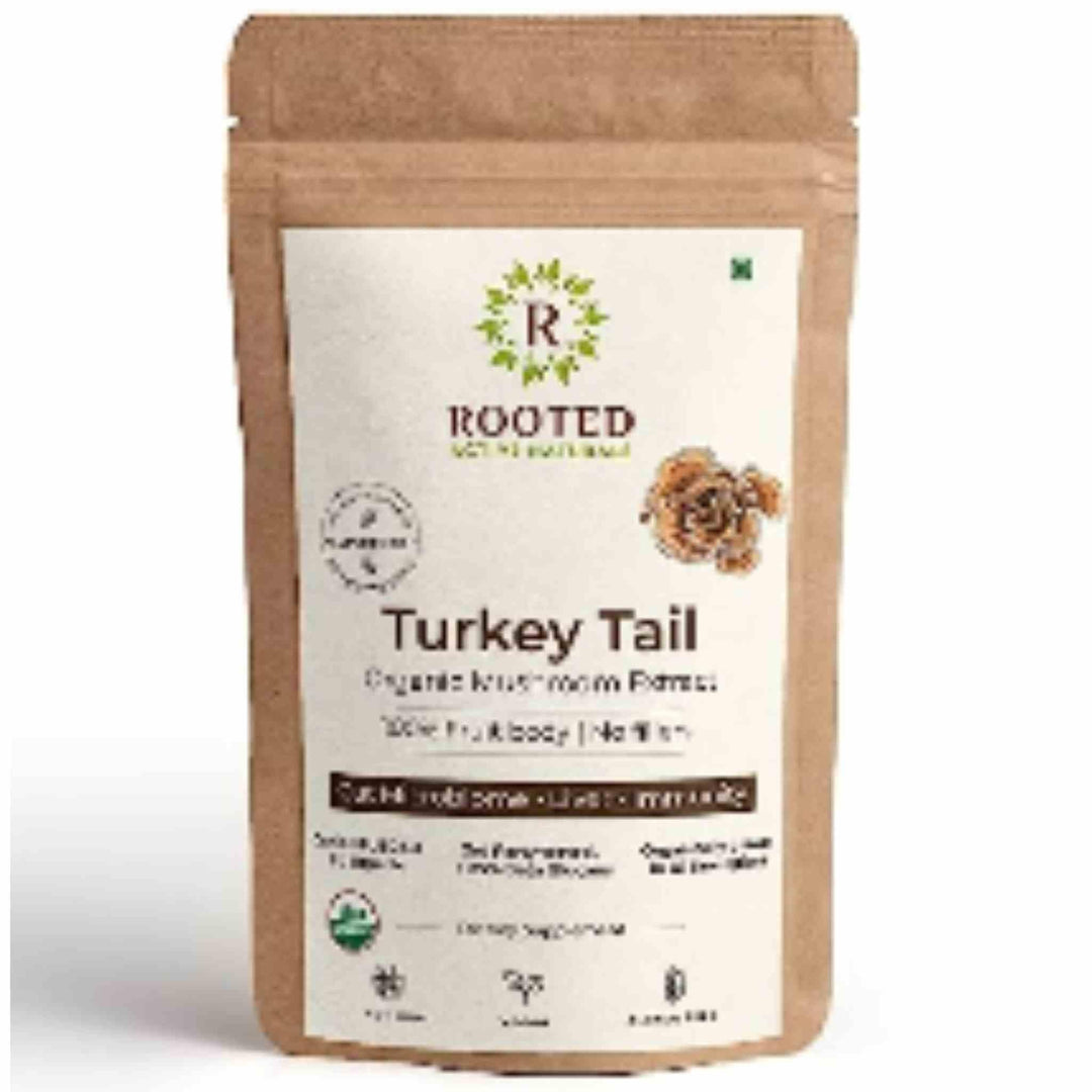 Rooted Actives Turkey Tail mushroom Extract Powder | Gut Health, Liver, Immunity | USDA Organic, 35% Beta GlucansMushroom Extract PowderTurkey Tail Mushroom Extract Powder | For Gut, Digestion & Liver
