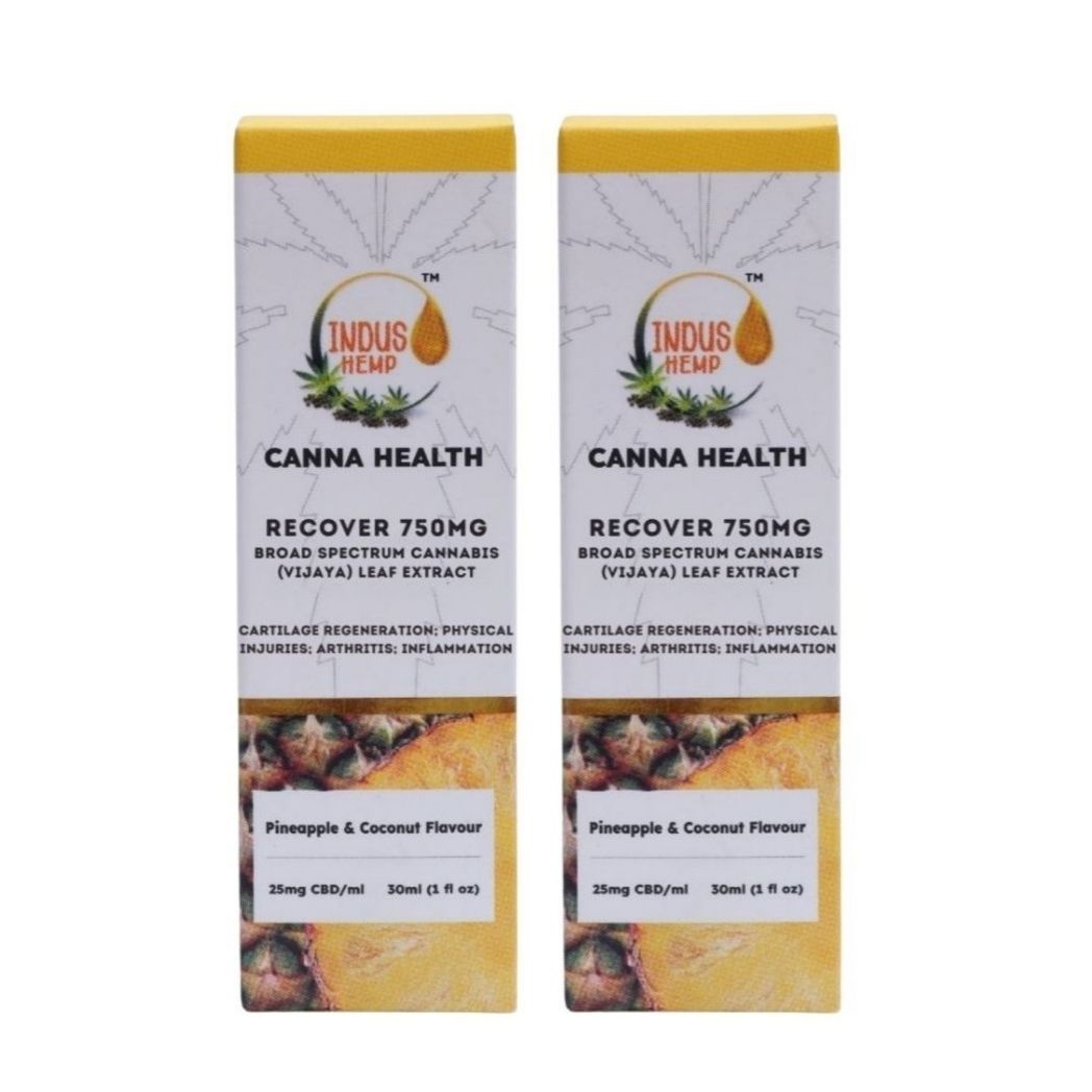 INDUS HEMP CANNA HEALTH CBD Recover 1500mg – Pineapple & Coconut Flavour| Combo Pack of 2 | Broad Spectrum Cannabis (Vijaya)  Leaf Extract | Joint Recovery, Arthritis & Inflammation Relief 