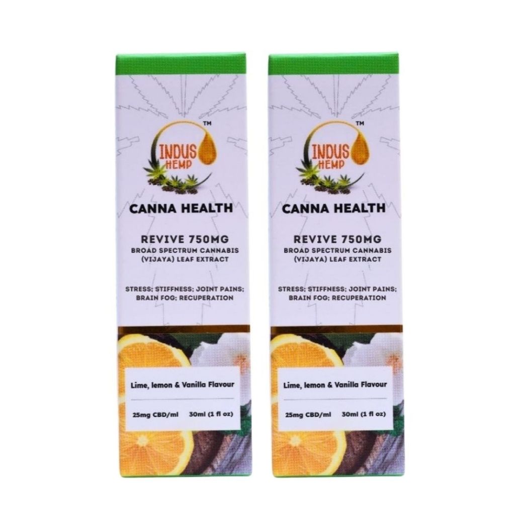 INDUS HEMP CANNA HEALTH CBD Revive 750mg – Peppermint & Lime Flavour | Combo Pack of 2| Broad Spectrum Cannabis (Vijaya)  Leaf Extract | Stress, Stiffness, Joint Pains, Brain Fog, Recuperation