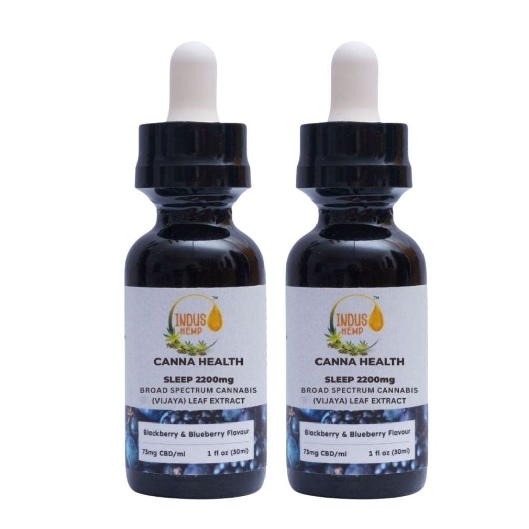 INDUS HEMP CANNA HEALTH CBD Sleep 2200mg – Blueberry & Blackberry Flavour| Combo Pack of 2 | Broad Spectrum Cannabis (Vijaya)  Leaf Extract | Insomnia, Sleep Latency, Cortisol, Reduction