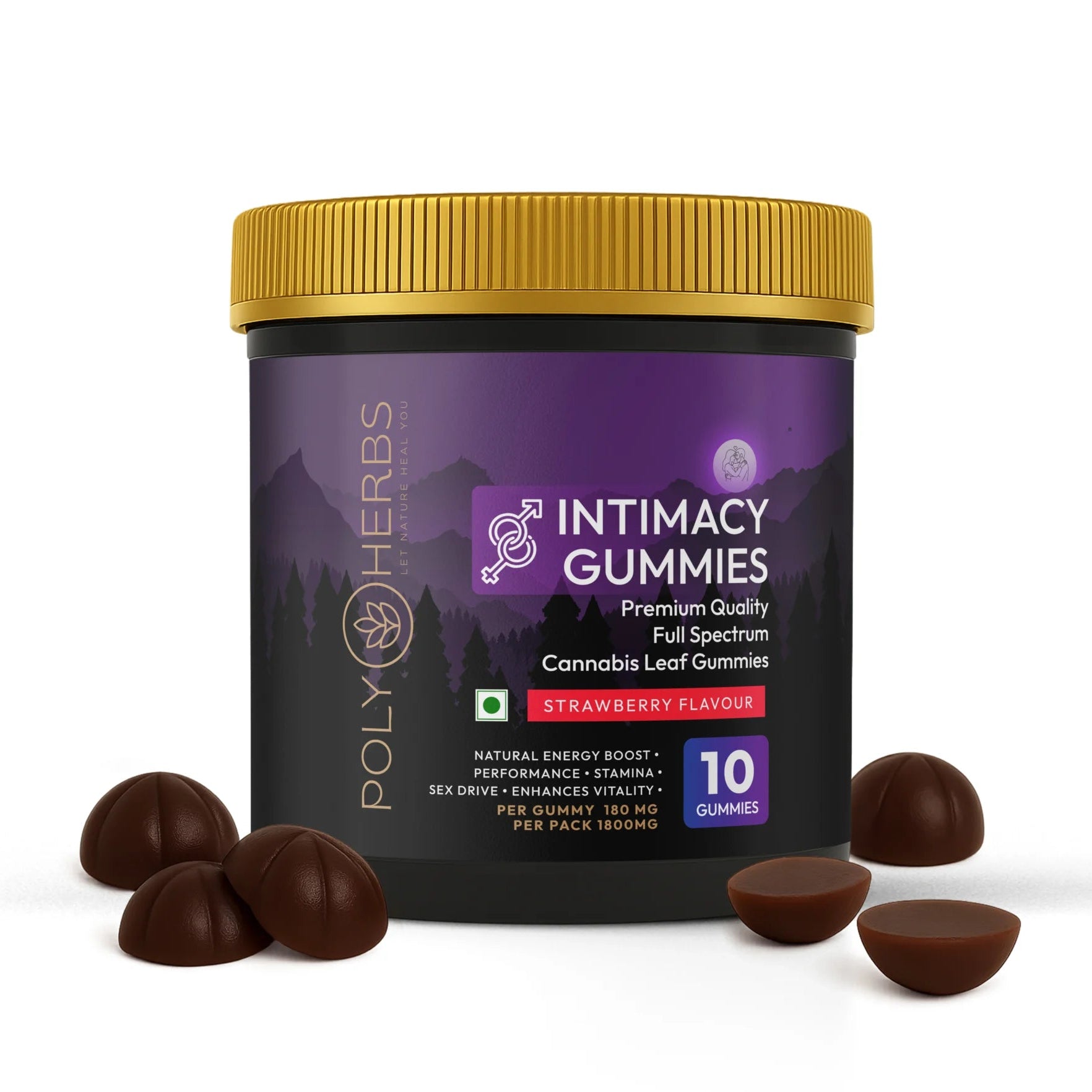 Polyherbs Intimacy CBD THC Gummies 200mg Per Gummy.